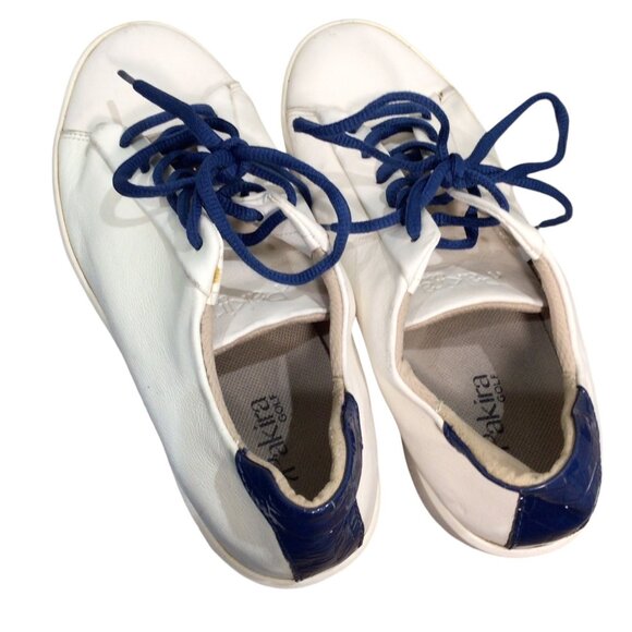 PAKIRA GOLF Diva Dundee Golf Shoes 9.5 WHT Calf Leather Navy Embossed Croc Heel - Picture 6 of 10